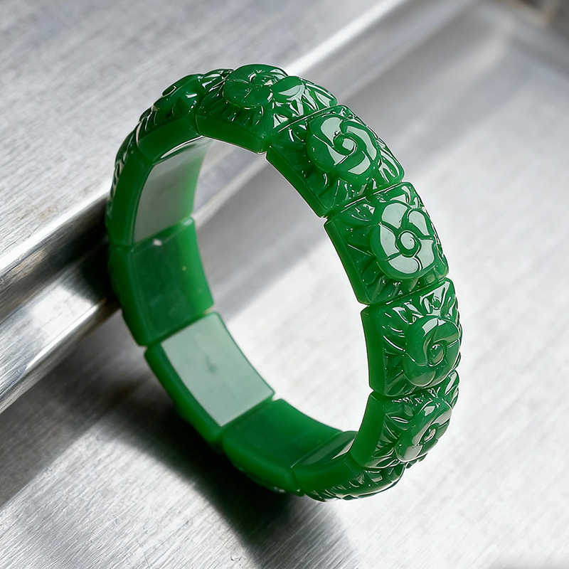 Women'S Vintage Accessories - Real Jade Flower Bracelet Bangle Designer