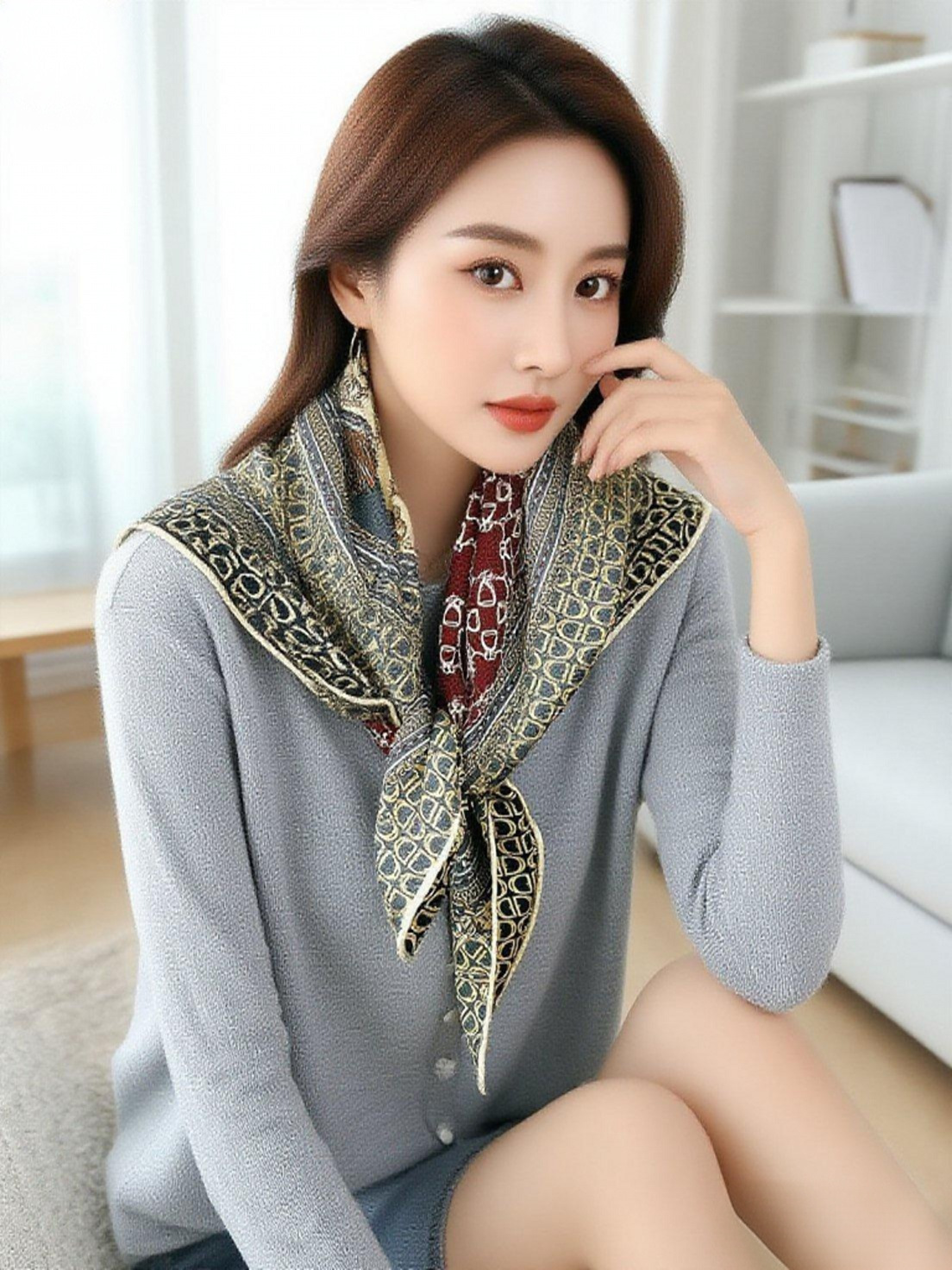 Double Faced Print Wool Scarf  - Accessories Brand For Women review and price