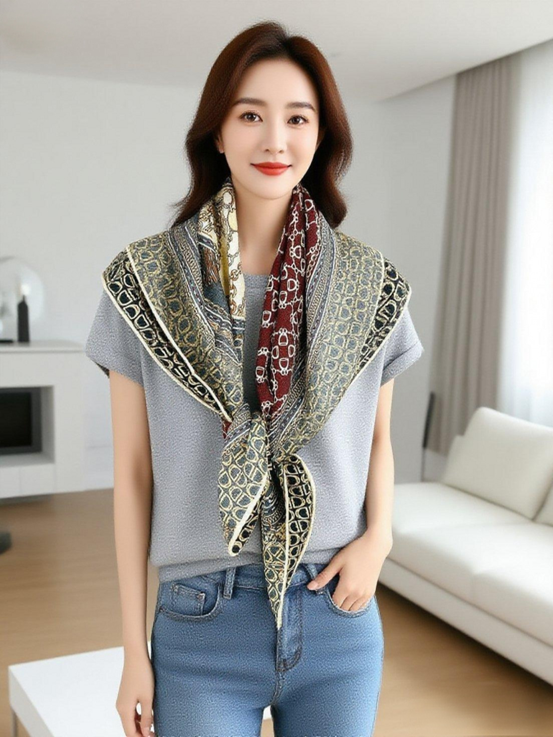 Double Faced Print Wool Scarf  - Accessories Brand For Women review and price